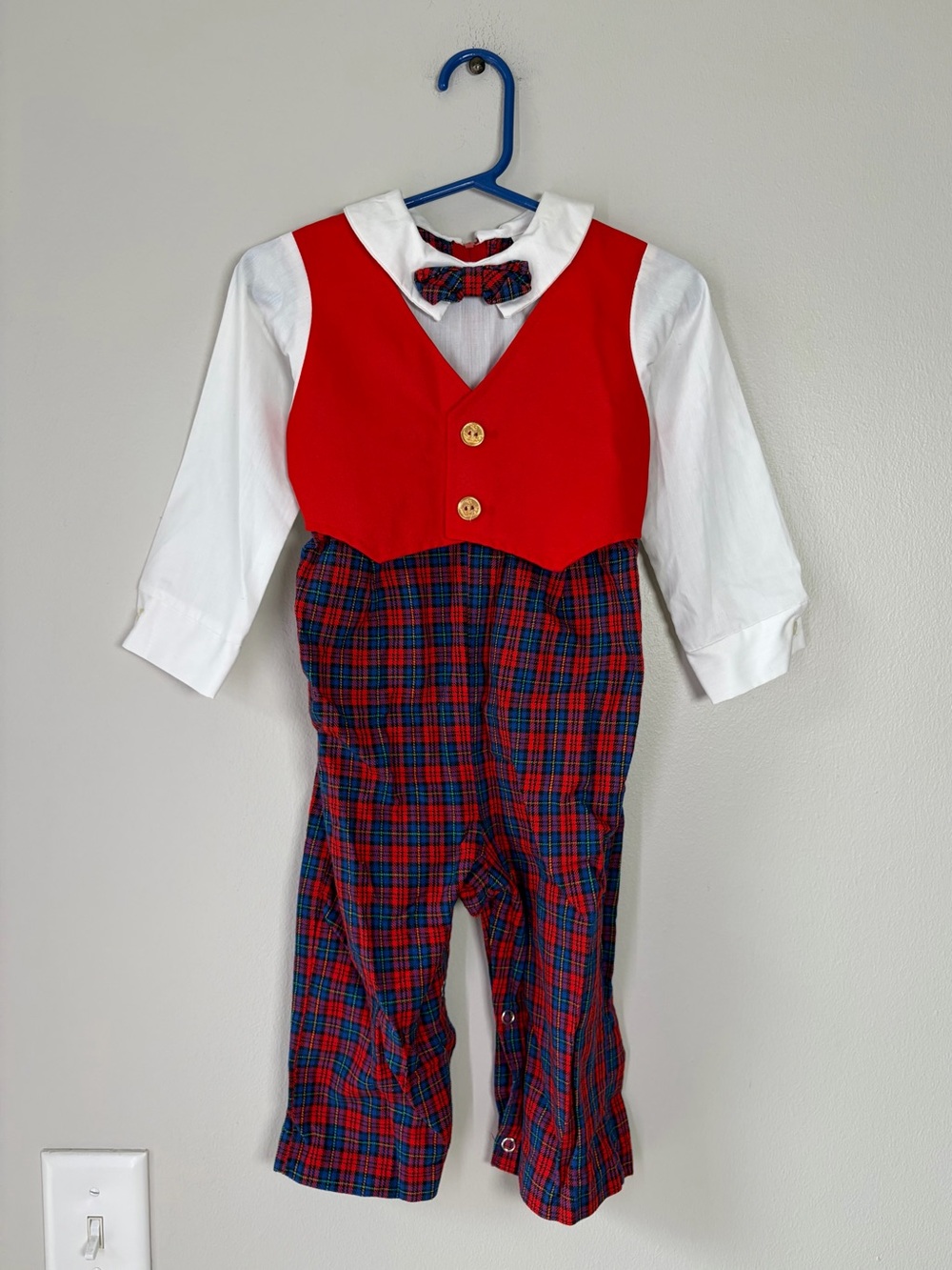 Vintage Disney Winnie The Pooh Plaid Layered Romper with Vest and Bow Tie